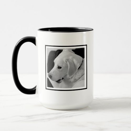 Black and White Photo of Cute Dog and Paw Initial Mug