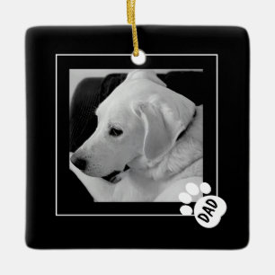 Black and White Photo of Cute Dog Dad Paw Ceramic Ornament