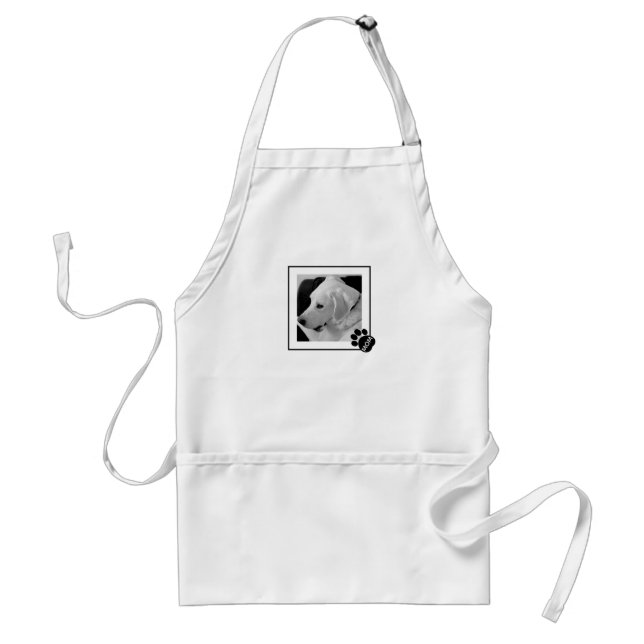 Black and White Photo of Cute Dog Mom Paw Adult Apron (Front)