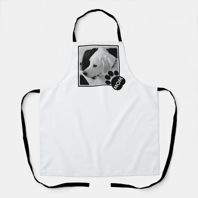 Black and White Photo of Cute Dog Mom Paw Apron (Front)