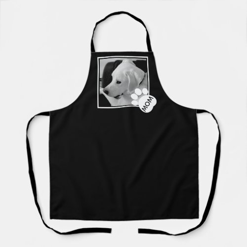 Black and White Photo of Cute Dog Mom Paw Apron