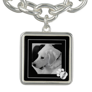 Black and White Photo of Cute Dog Mom Paw Elegant Bracelet