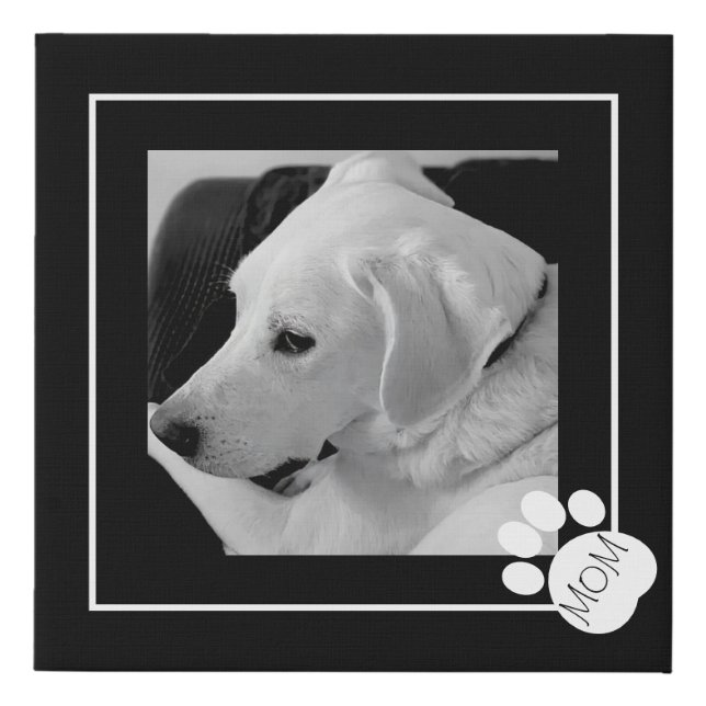 Black and White Photo of Cute Dog Mom Paw Faux Canvas Print (Front)