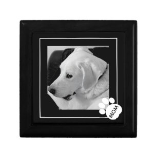 Black and White Photo of Cute Dog Mom Paw Gift Box