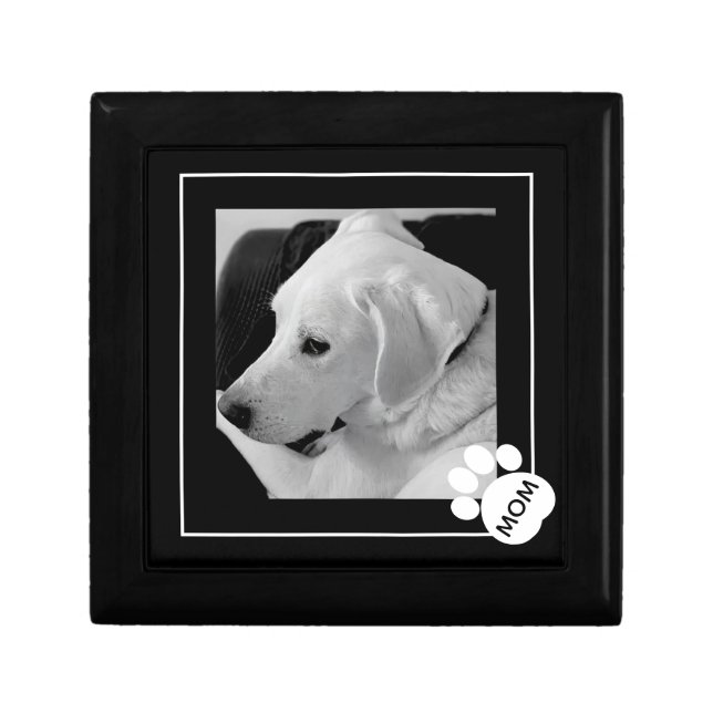 Black and White Photo of Cute Dog Mom Paw Gift Box (Front)