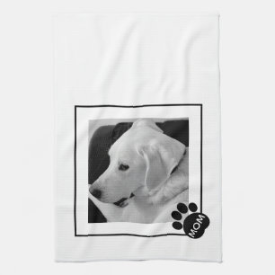 Black and White Photo of Cute Dog Mom Paw Kitchen Towel