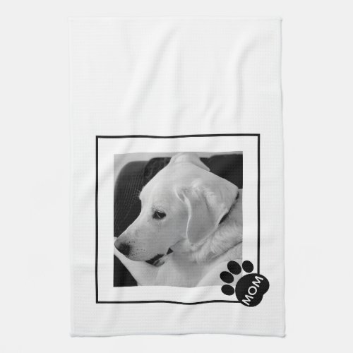 Black and White Photo of Cute Dog Mom Paw Kitchen Towel