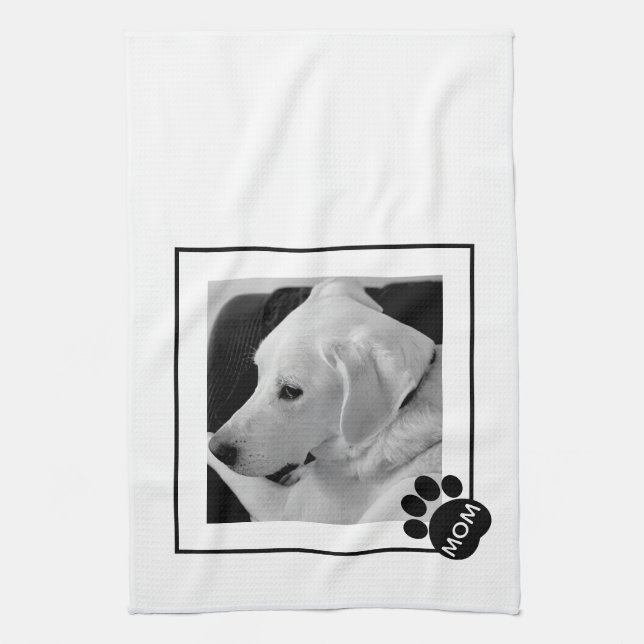 Black and White Photo of Cute Dog Mom Paw Kitchen Towel (Vertical)