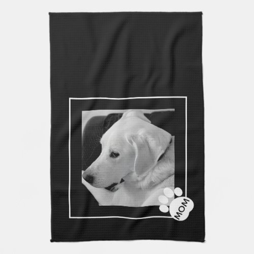 Black and White Photo of Cute Dog Mom Paw Kitchen Towel