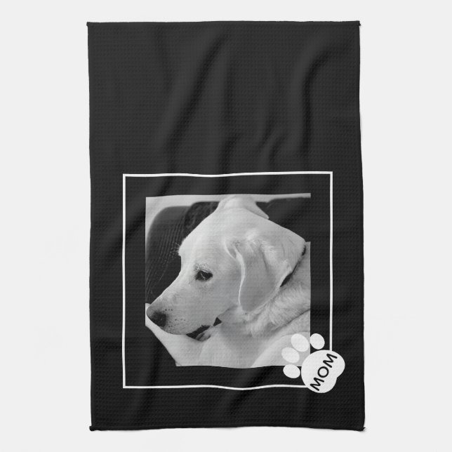 Black and White Photo of Cute Dog Mom Paw Kitchen Towel (Vertical)