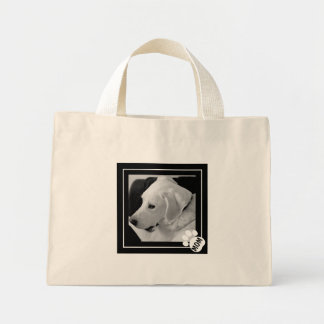 Black and White Photo of Cute Dog Mom Paw Mini Tote Bag