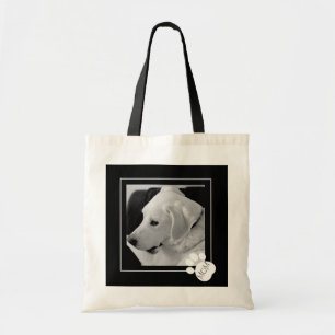 Black and White Photo of Cute Dog Mom Paw Tote Bag