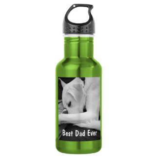 Black and White Photo of Cute Dog Resting with Dad Stainless Steel Water Bottle
