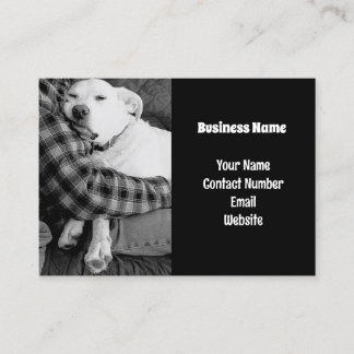 Black and White Photo of Dog Snuggling with Dad Business Card