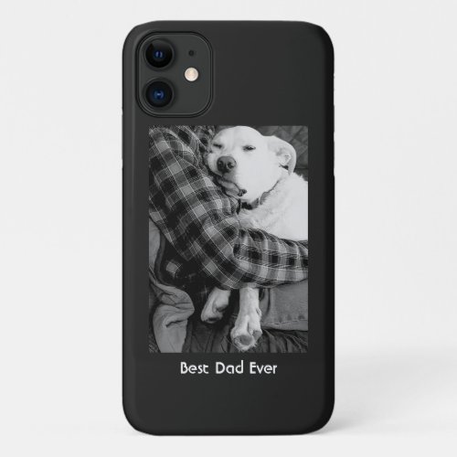 Black and White Photo of Dog Snuggling with Dad iPhone 11 Case