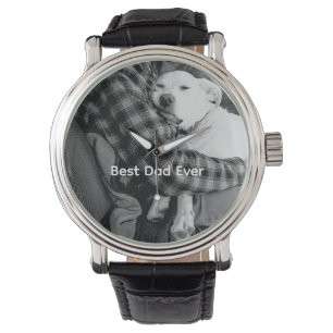 Black and White Photo of Dog Snuggling with Dad Watch