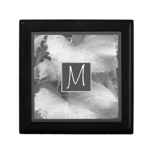 Black and White Photo of Grape Leaves Initial Gray Gift Box