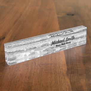 Black and White Photo of Ocean Waves Best Dad Ever Desk Name Plate