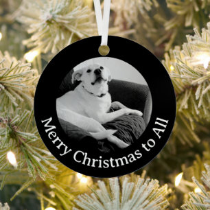 Black and White Photo of Talking Dog Christmas Metal Ornament