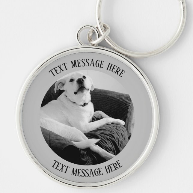 Black and White Photo of Talking Dog Text Message Keychain (Front)