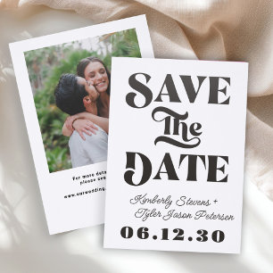 Black and white photo retro wedding save the date letterpress photo cards