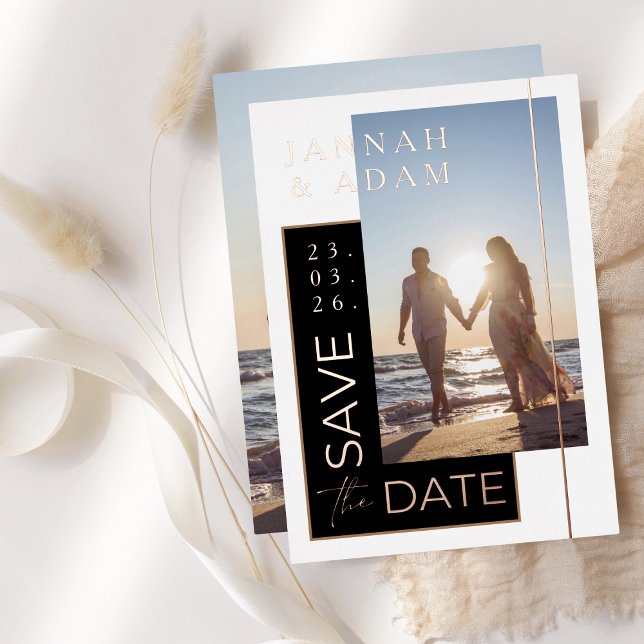 Black and White Photo Rose Gold Save the Date Foil Invitation (Creator Uploaded)