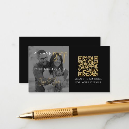 Black and white Photo RSVP with QR Code Enclosure Card