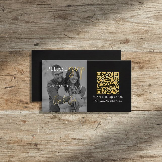 Black and white Photo RSVP with QR Code Enclosure Card (Black and white Photo RSVP with QR Code Enclosure Card.)