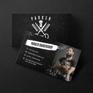 Black and White Photo Rusty Barbershop Men Shave Business Card
