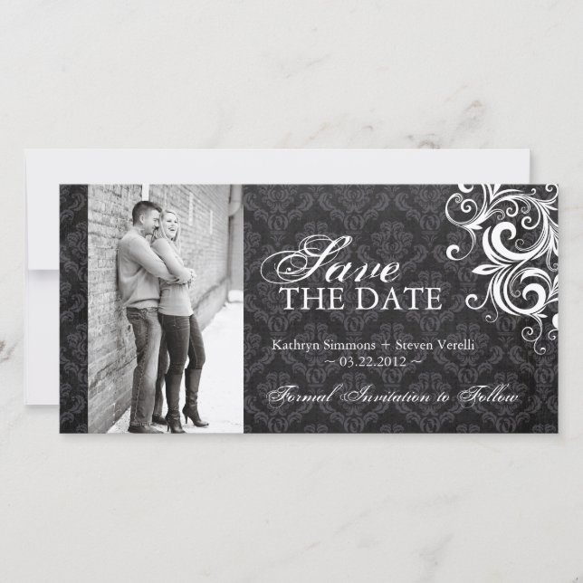 Black and White Photo Save The Date Invitation (Front)