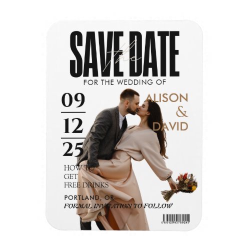 Black and White Photo Save The Date Wedding  Magnet