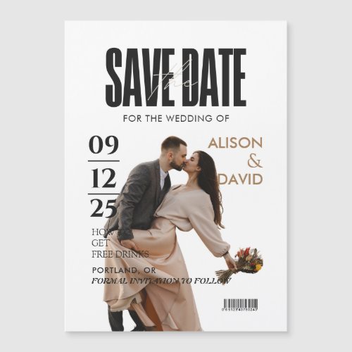 Black and White Photo Save The Date Wedding  Magnetic Invitation