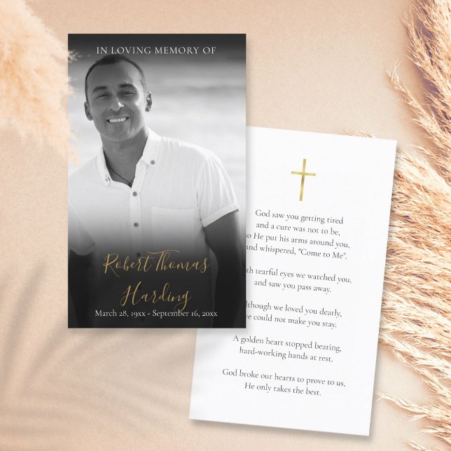 Black And White Photo Script Funeral Prayer Cards (Creator Uploaded)