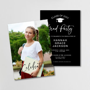 Black and White Photo Script Grad Party Invitation