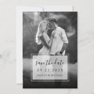 Black and White Photo & Script Transparent Wedding Save The Date