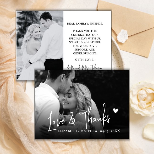 Black and White Photo Script Wedding Thank You Note Card (Creator Uploaded)