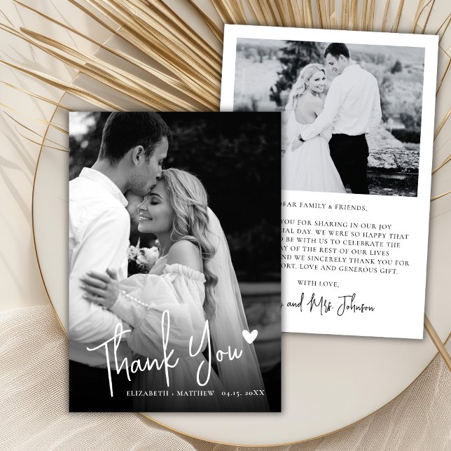 Black and White Photo Script Wedding Thank You Note Card (Creator Uploaded)