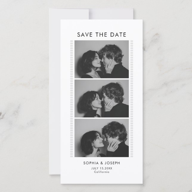Black and White Photo Strip Wedding Save the date (Front)