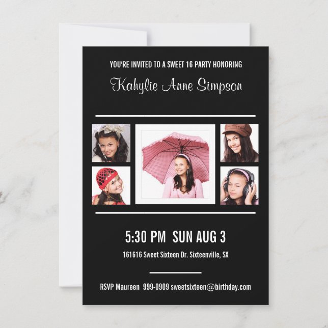 Black and White Photo Sweet 16 Birthday Party Invitation (Front)