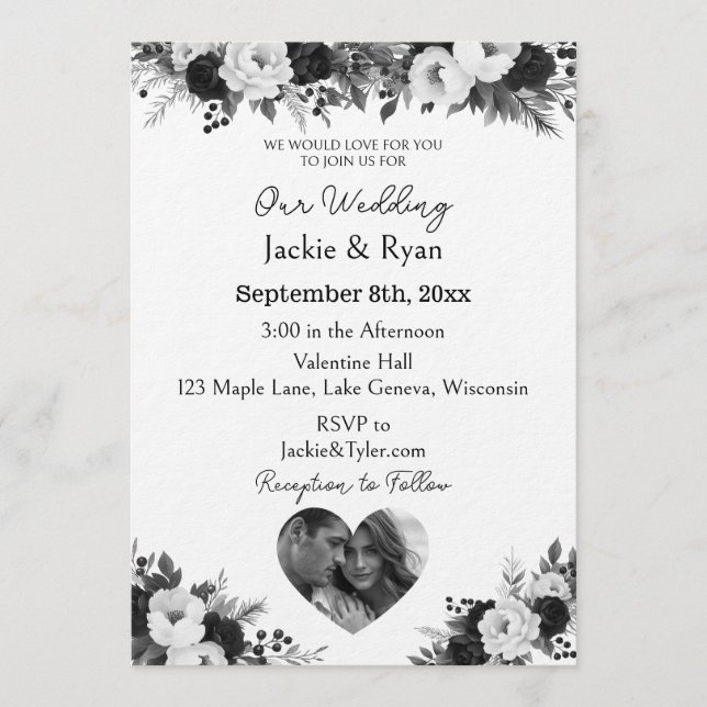 Black and White Photo Template Botanical  Wedding  (Front)