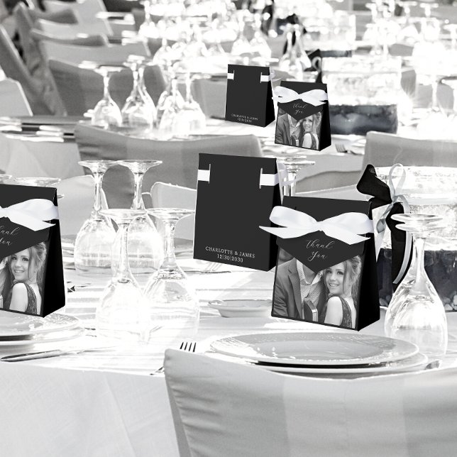 Black And White Photo Thank You Black Wedding Favor Boxes (In Situ)