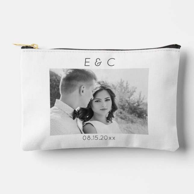 Black and White Photo Wedding Accessory Pouch (Front)