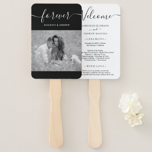 Black and White Photo Wedding Program  Hand Fan