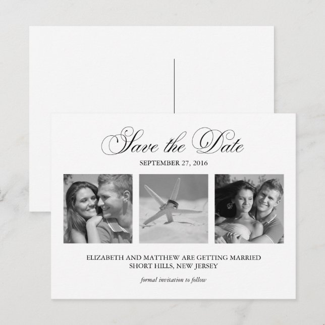 Black and White Photo Wedding Save the Date Announcement Postcard (Front/Back)