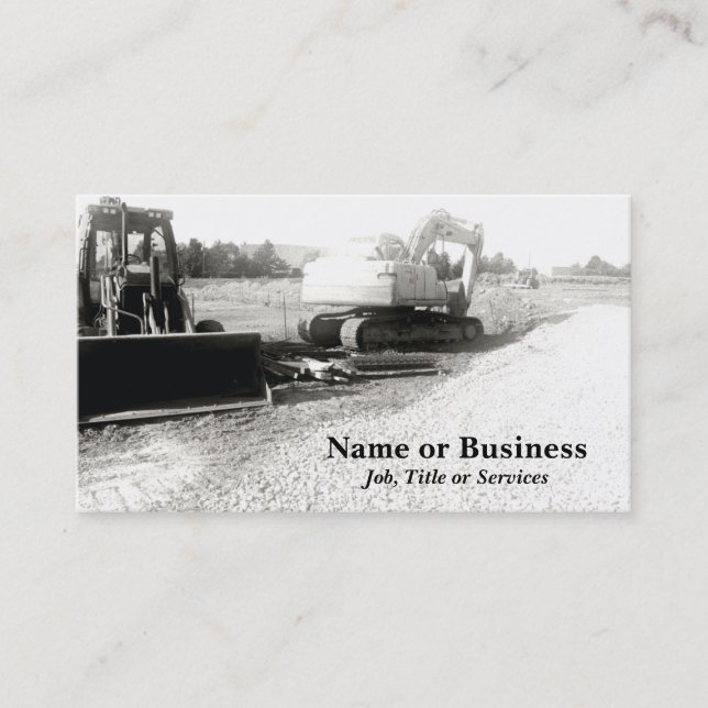 black and white photof construction equipment business card (Front)
