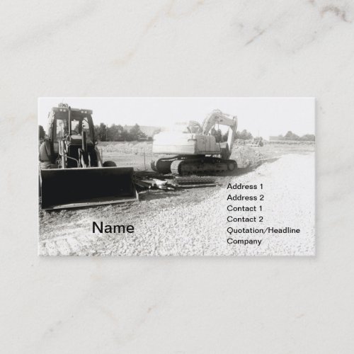 black and white photof construction equipment business card