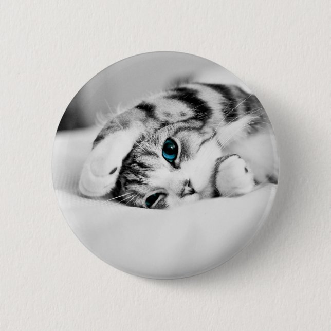 Black and white photograph of a cat button (Front)