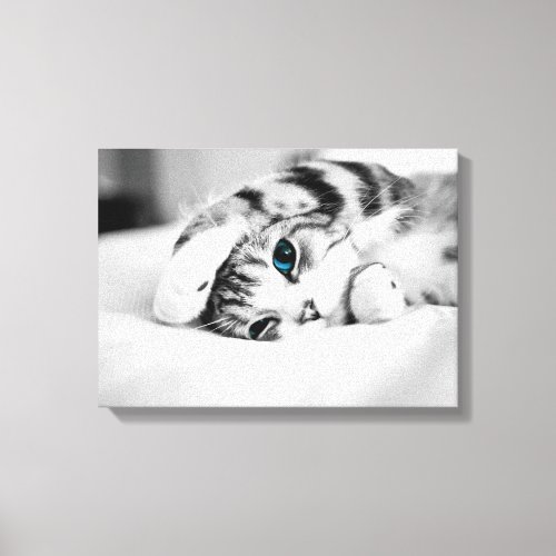 Black and white photograph of a cat canvas print