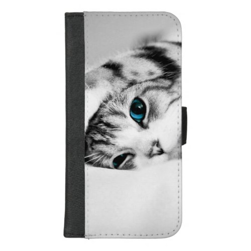 Black and white photograph of a cat iPhone 87 plus wallet case