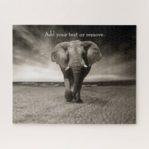 Black and white photograph of an African elephant Jigsaw Puzzle